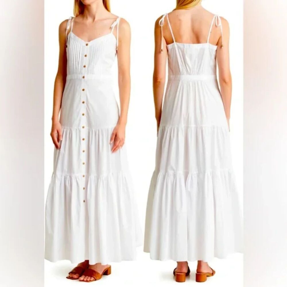 Veronica Beard White Tiered Button-Front Maxi Dress